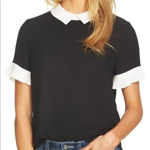 CeCe pleated sleeve collared crepe blouse